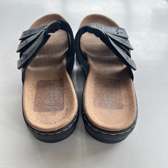 CLARKS Leisa Sprinf Black‎ Leather Slides Slips on Sandals Womens Size 10M Shoes - Picture 3 of 5